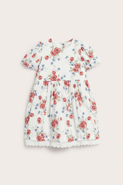 Kids white floral short-sleeved dress