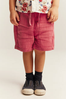Kids red muslin shorts
