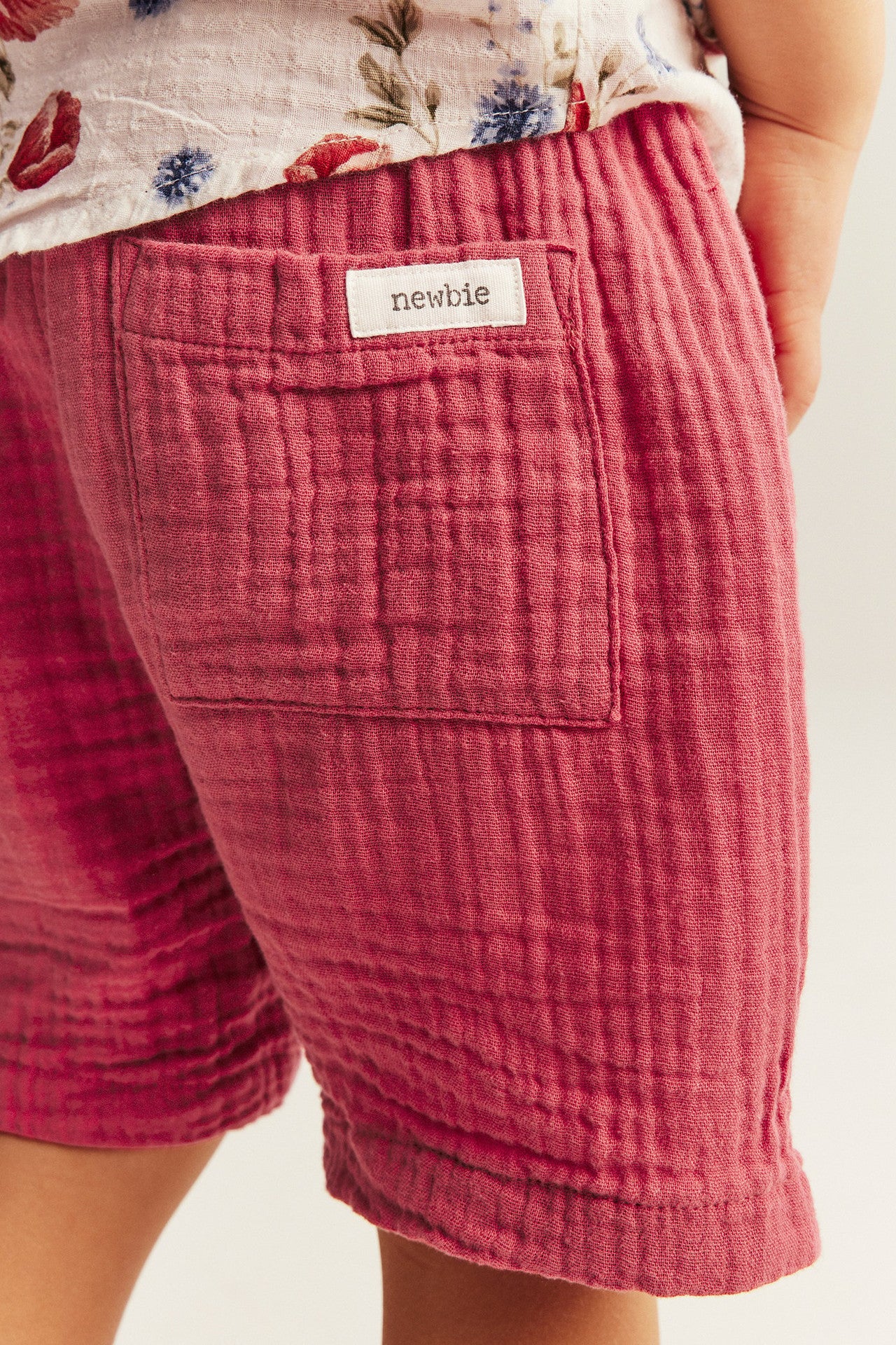 Kids red muslin shorts