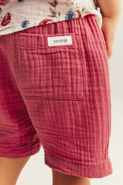 Kids red muslin shorts