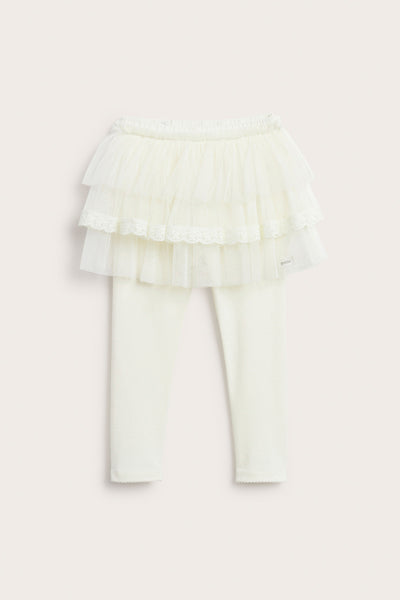 Kids white leggings with tulle skirt
