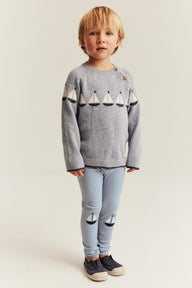 Kids blue ribbed leggings with boat appliqué