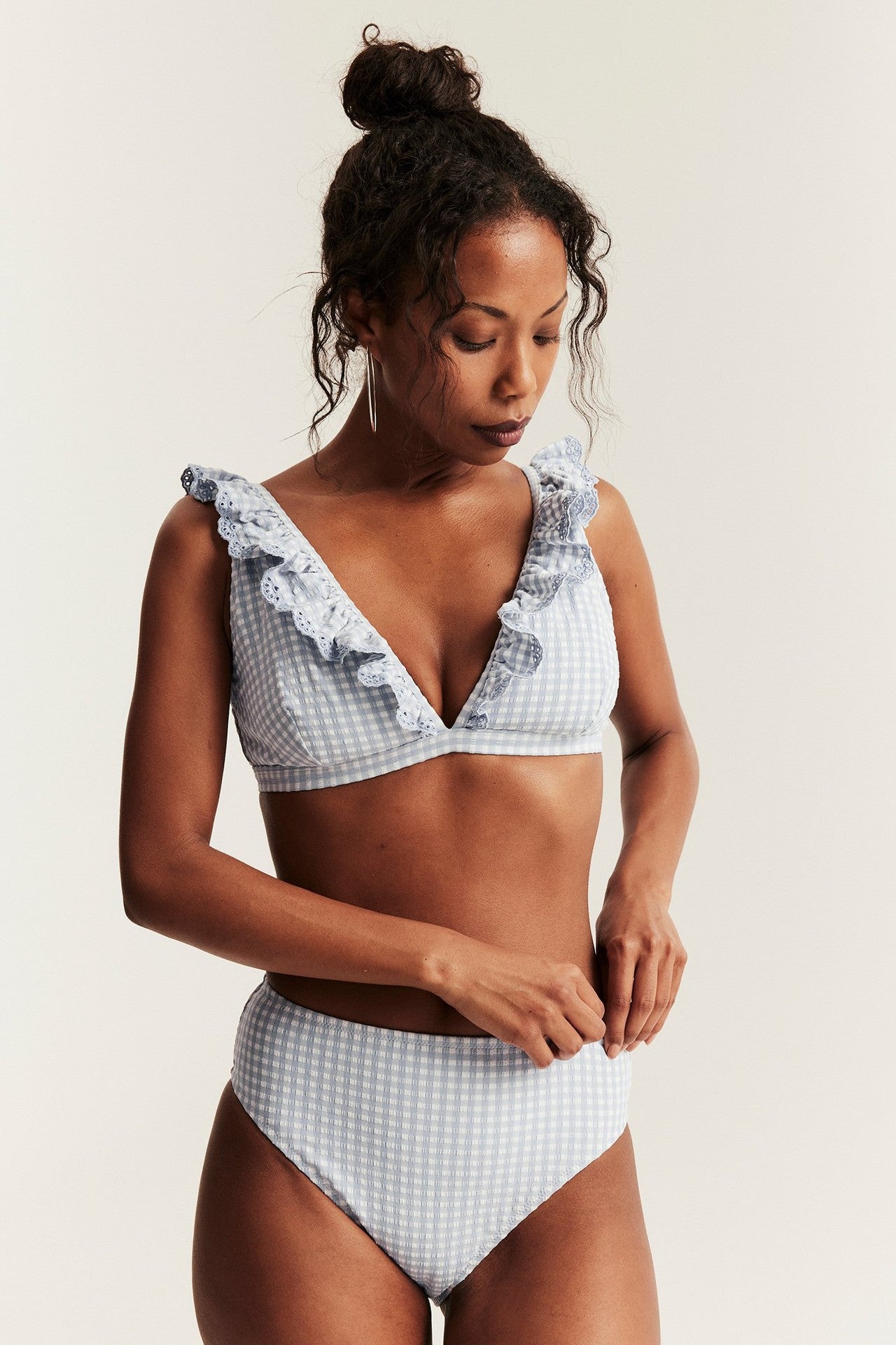 Women's blue checkered bikini bottoms