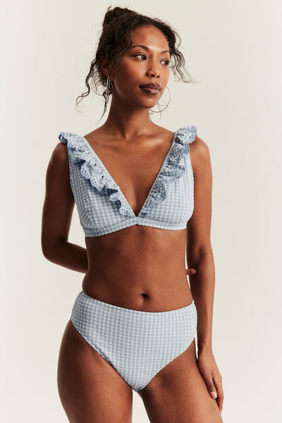 Women's blue checkered bikini top