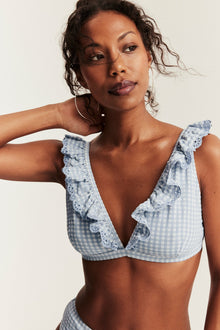 Women's blue checkered bikini top