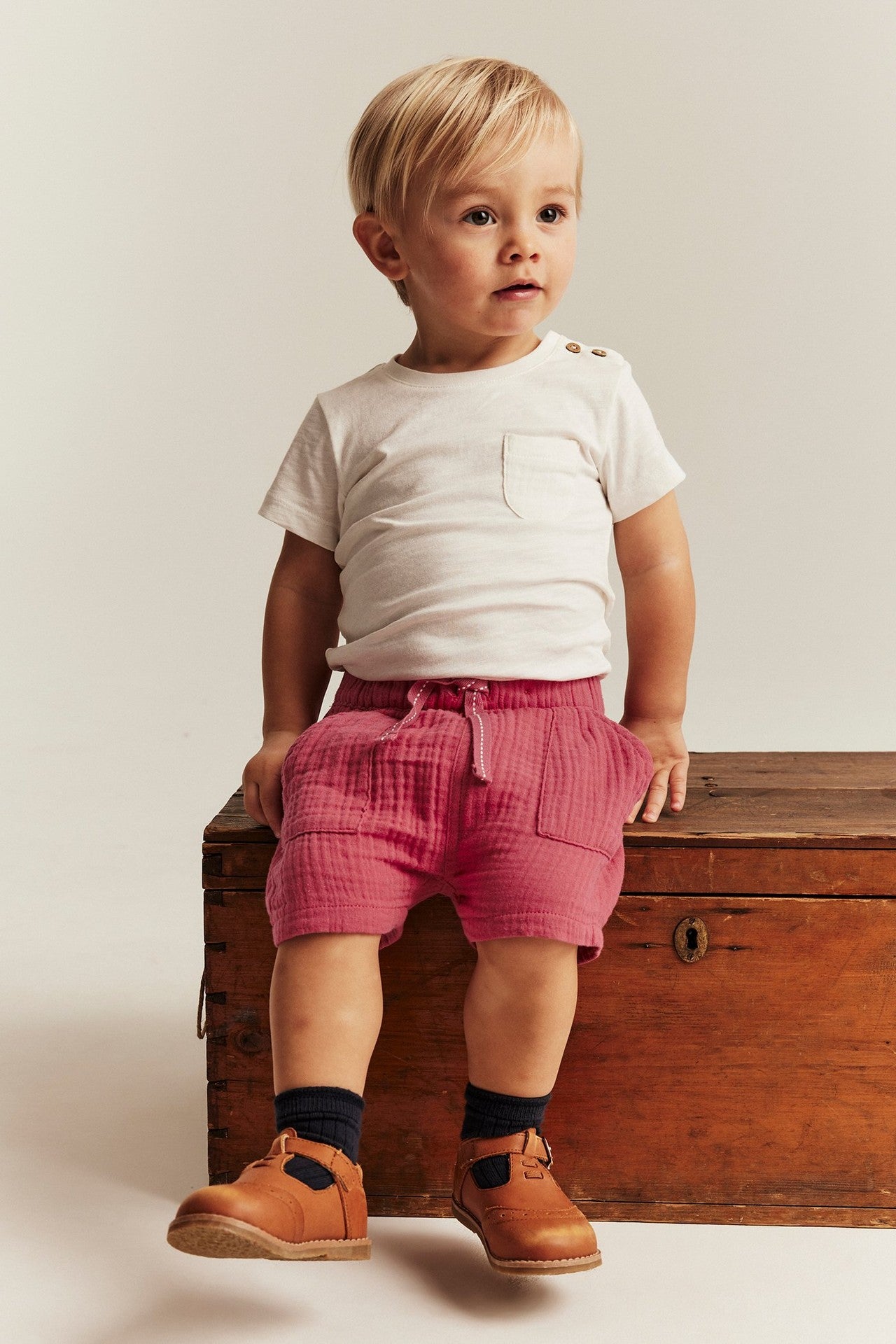 Baby red muslin shorts
