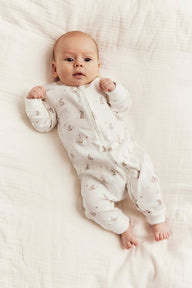 Baby white sleepsuit with bunny print