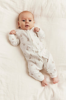 Baby white sleepsuit with bunny print