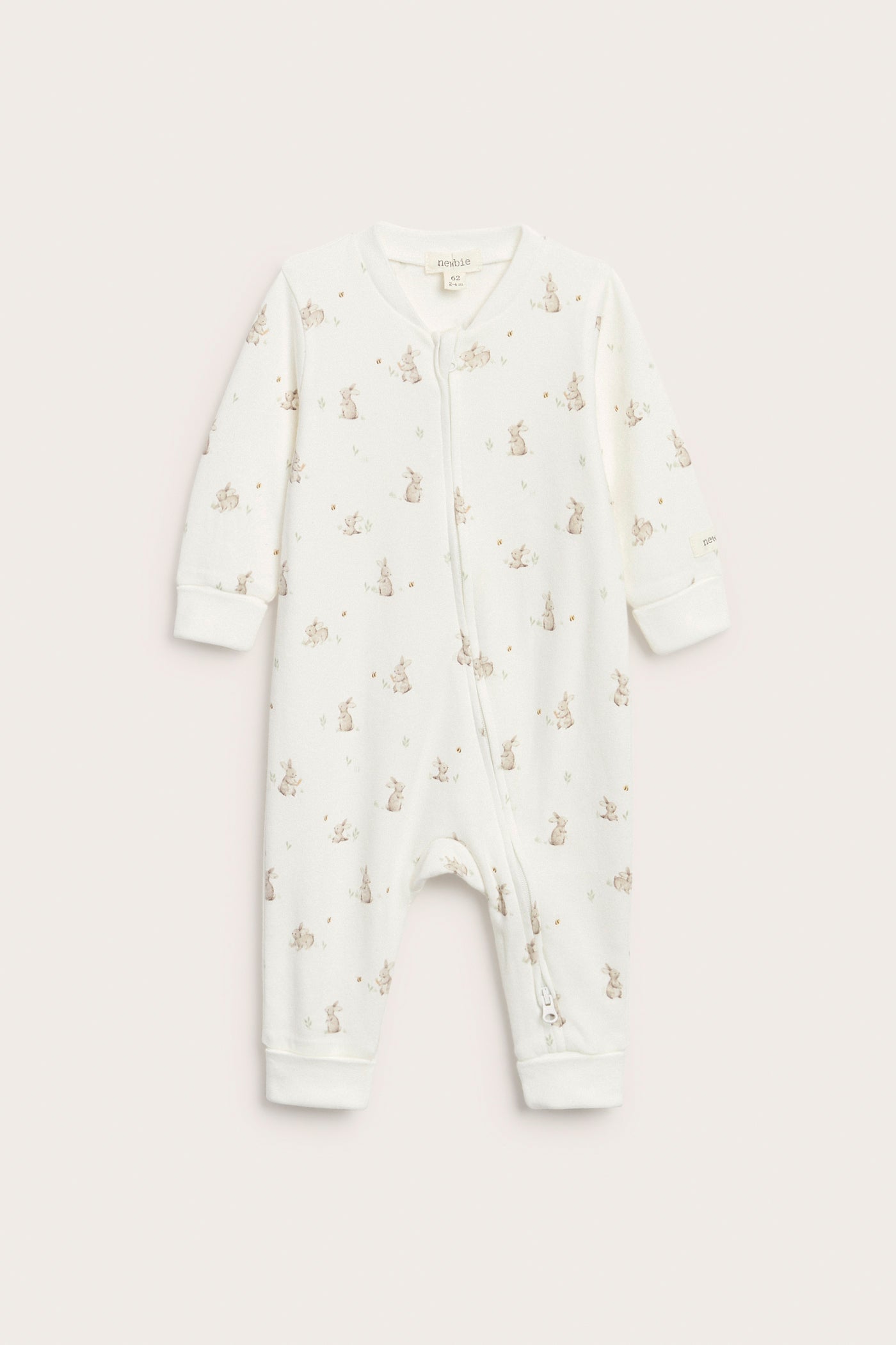 Baby white sleepsuit with bunny print