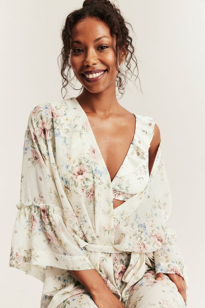 Women's white floral kimono