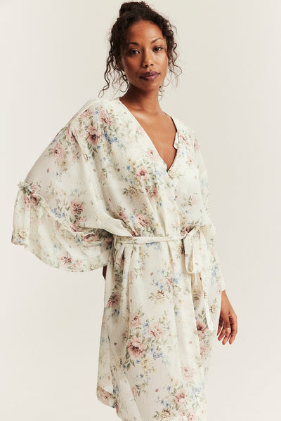 Women's white floral kimono