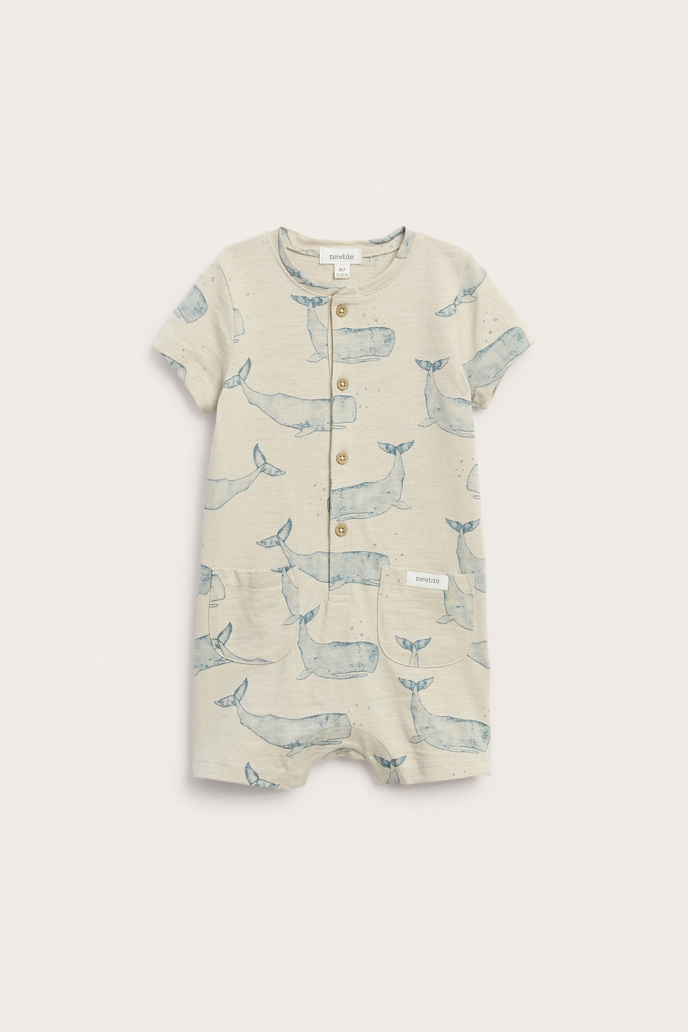 Baby whale‑print romper