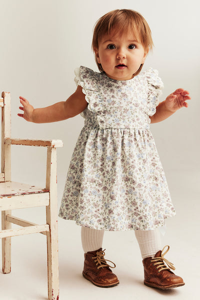 Baby white floral sleeveless dress with lace