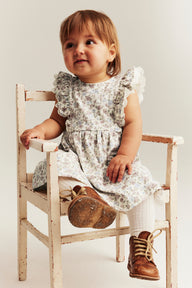 Baby white floral sleeveless dress with lace