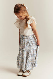 Kids white floral long skirt
