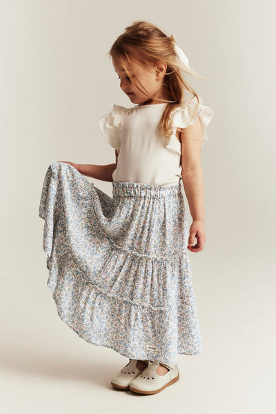 Kids white floral long skirt