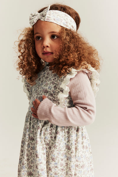 Kids' white floral sleeveless dress with lace
