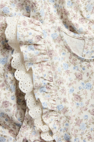 Kids' white floral sleeveless dress with lace