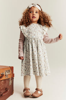 Kids' white floral sleeveless dress with lace