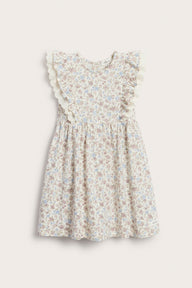 Kids' white floral sleeveless dress with lace