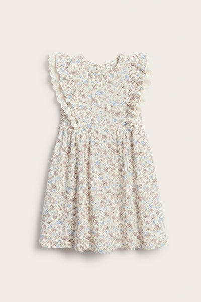 Kids' white floral sleeveless dress with lace