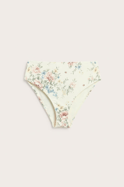Women's white floral high-waist bikini briefs