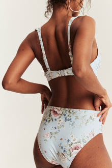 Women's blue floral high-waist bikini briefs
