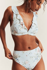 Women's blue floral high-waist bikini briefs