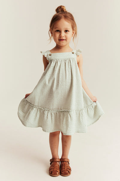 Kids green gingham woven dress