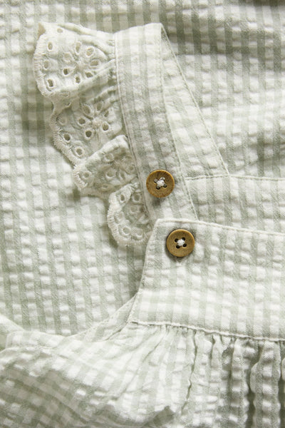 Kids green gingham woven dress