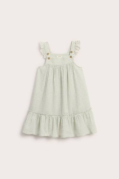 Kids green gingham woven dress