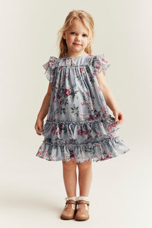Kids floral chiffon dress with frills