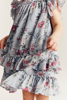 Kids floral chiffon dress with frills