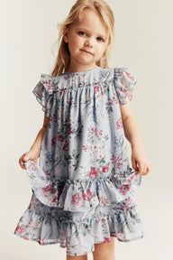 Kids floral chiffon dress with frills