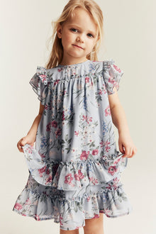 Kids floral chiffon dress with frills