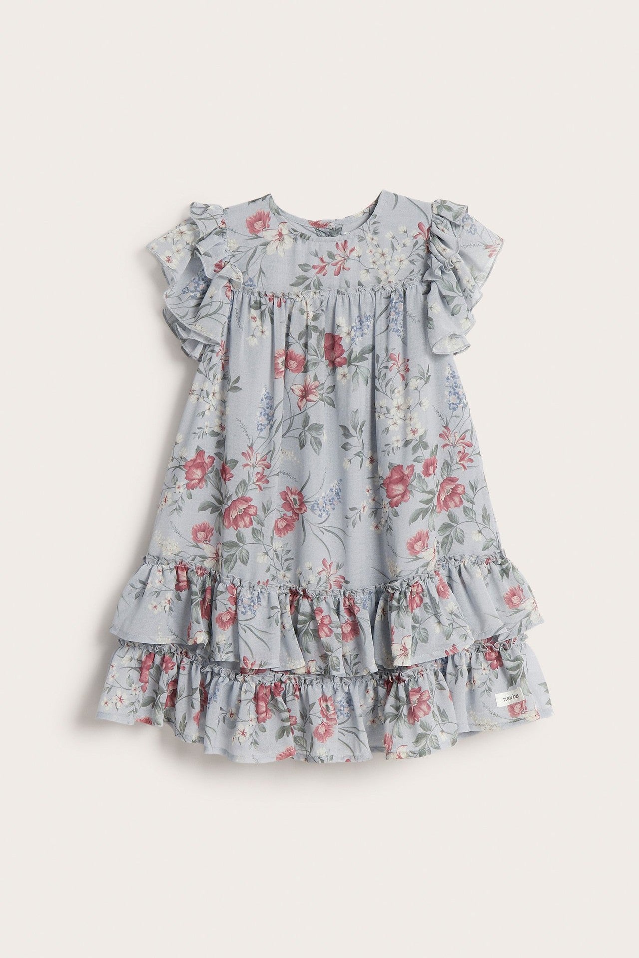 Kids floral chiffon dress with frills