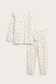 Baby & kids' white floral pyjamas with teddy bears