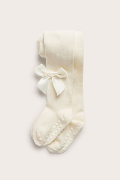 Baby white tights with satin bow