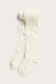 Kids´ white tights with satin bow