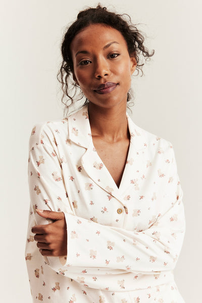 Women's white floral teddy bear pyjamas