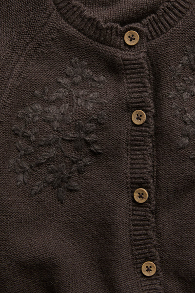 Baby brown knitted cardigan with flowers