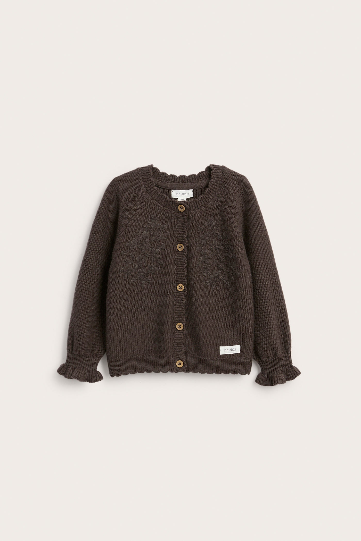 Baby brown knitted cardigan with flowers