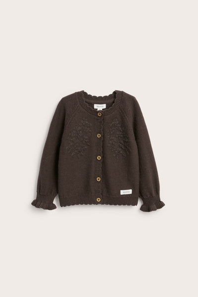 Baby brown knitted cardigan with flowers