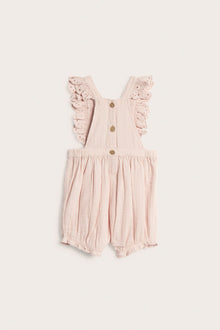 Baby woven dungaree shorts with lace