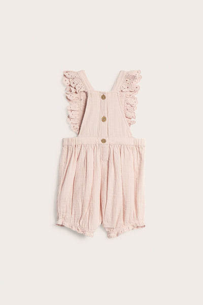Baby woven dungaree shorts with lace