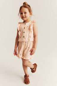 Kids orange jumpsuit with frills