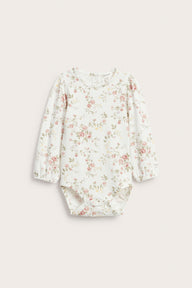 Baby white floral long-sleeve bodysuit