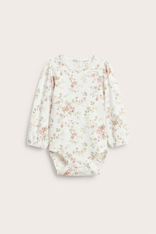 Baby white floral long-sleeve bodysuit