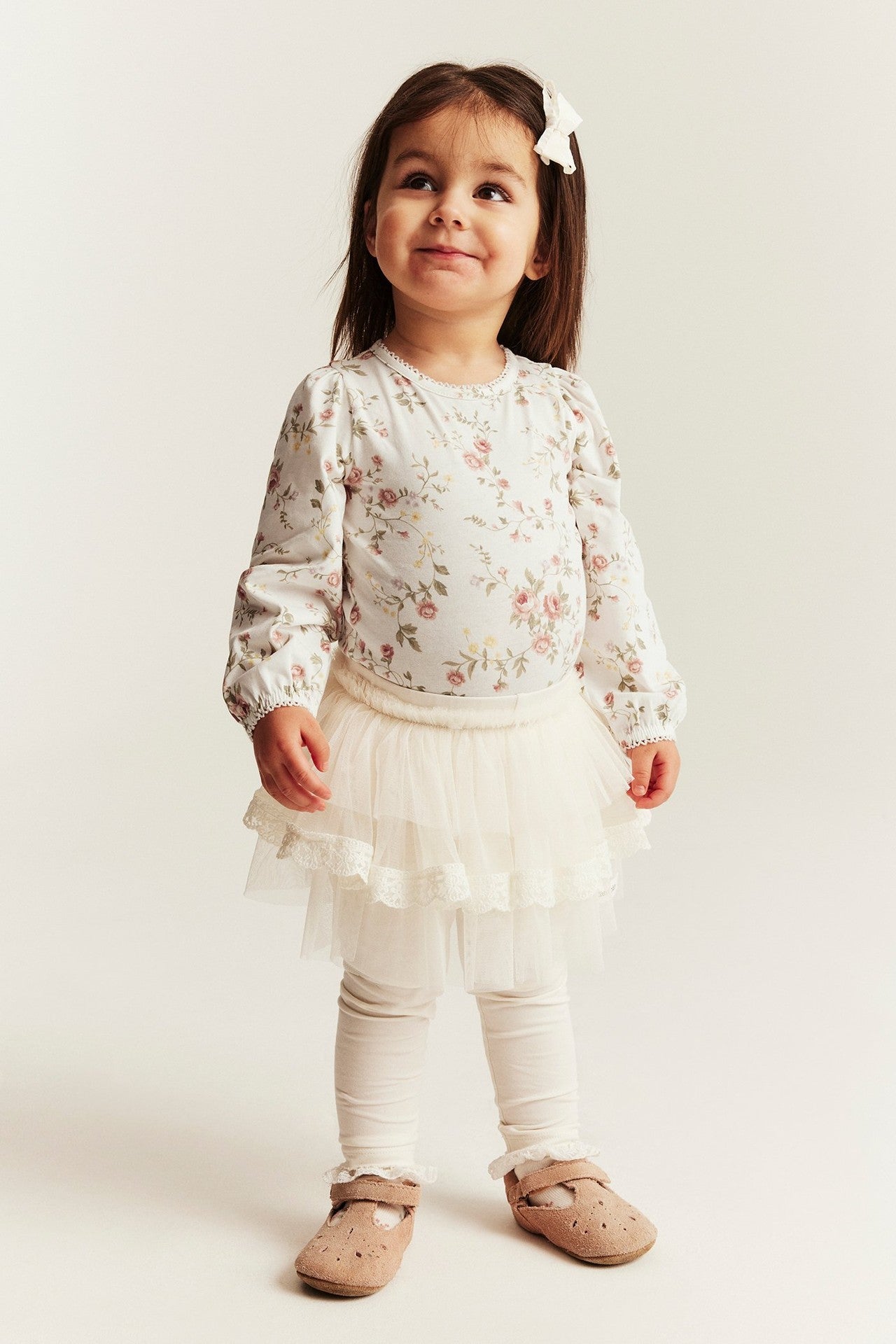 Baby white floral long-sleeve bodysuit
