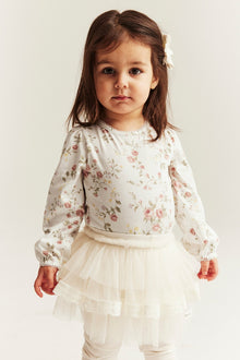 Baby white floral long-sleeve bodysuit